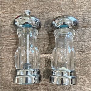 Silver and Clear Salt and Pepper Shakers